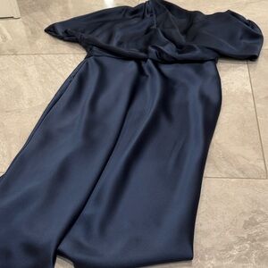 Amsale one shoulder Elegant Navy Blue Satin Dress
